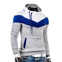 Sweat a capuche Hoodie Homme Fashion Sportwear Fitted Chevron Sport Gris clair Blanc